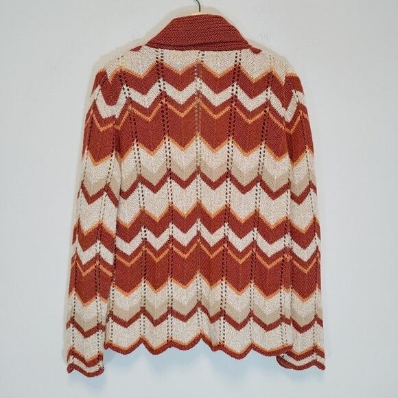 Lineamaglia Made in Italy Open Front Chevron Zig Zag Knit Cardigan Sz M Alpaca - Picture 6 of 8
